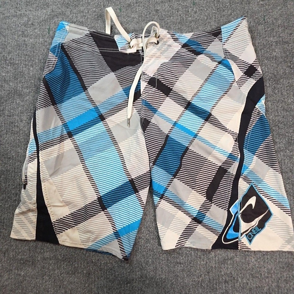 O'Neill Board Shorts Mens 34 Multicolor Plaid Surf Swim Quick Dry Pocket Logo